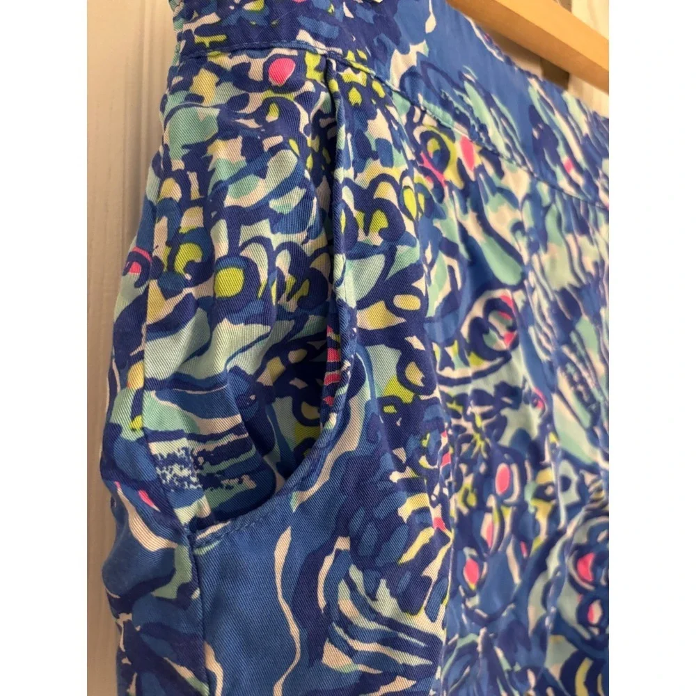Lilly Pulitzer Dahlia Scallop Hem Shorts XL Ceviche Blue Pull On Pockets - Picture 5 of 5
